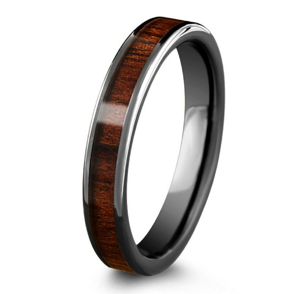4mm High Tech Ceramic Koa Wedding Band With Flat Design
