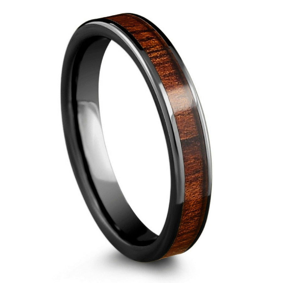 4mm High Tech Ceramic Koa Wedding Band With Flat Design