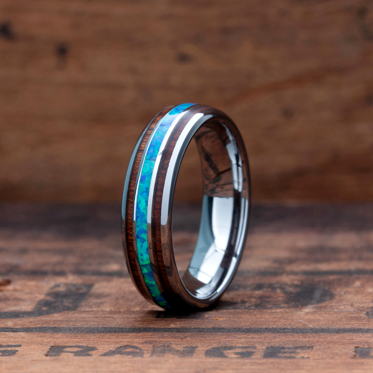 Men's or Women's Opal Wood Barrel Ring