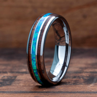 Men's or Women's Tungsten Wedding Band With Opal and Koa Wood / Barrel Design: 6mm Width, Comfort Fit