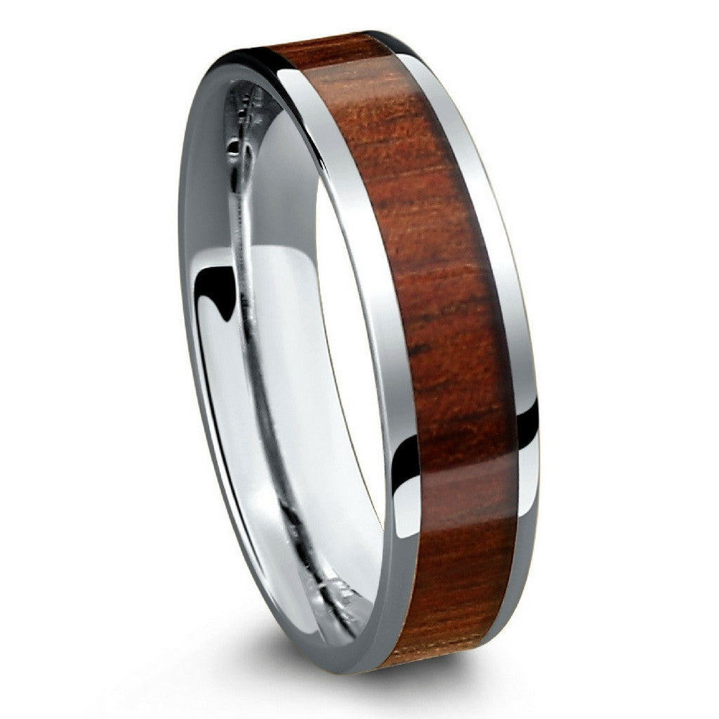 6mm Flat Profile Tungsten Wood Wedding Band  