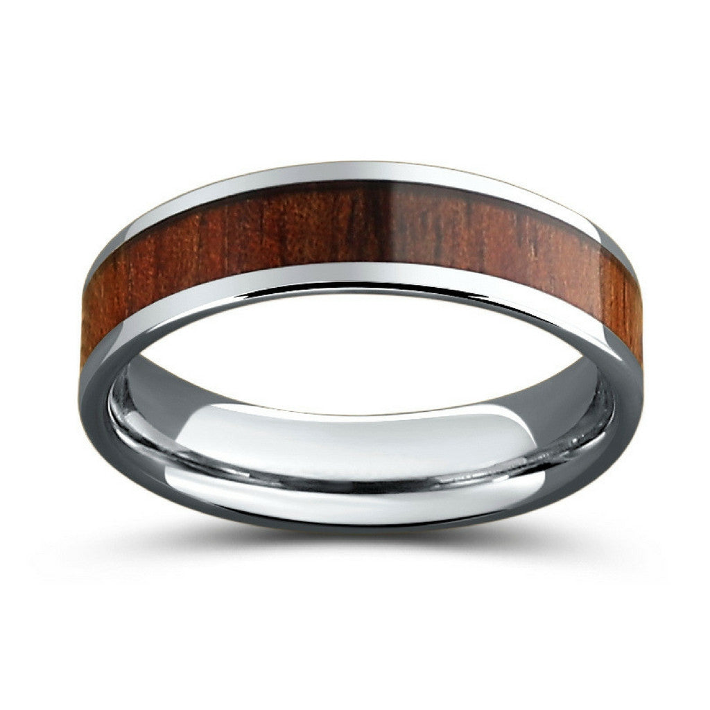 6mm Flat Profile Tungsten Wood Wedding Band  