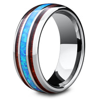 Blue Opal Wood Barrel Ring Made Out of Koa Wood