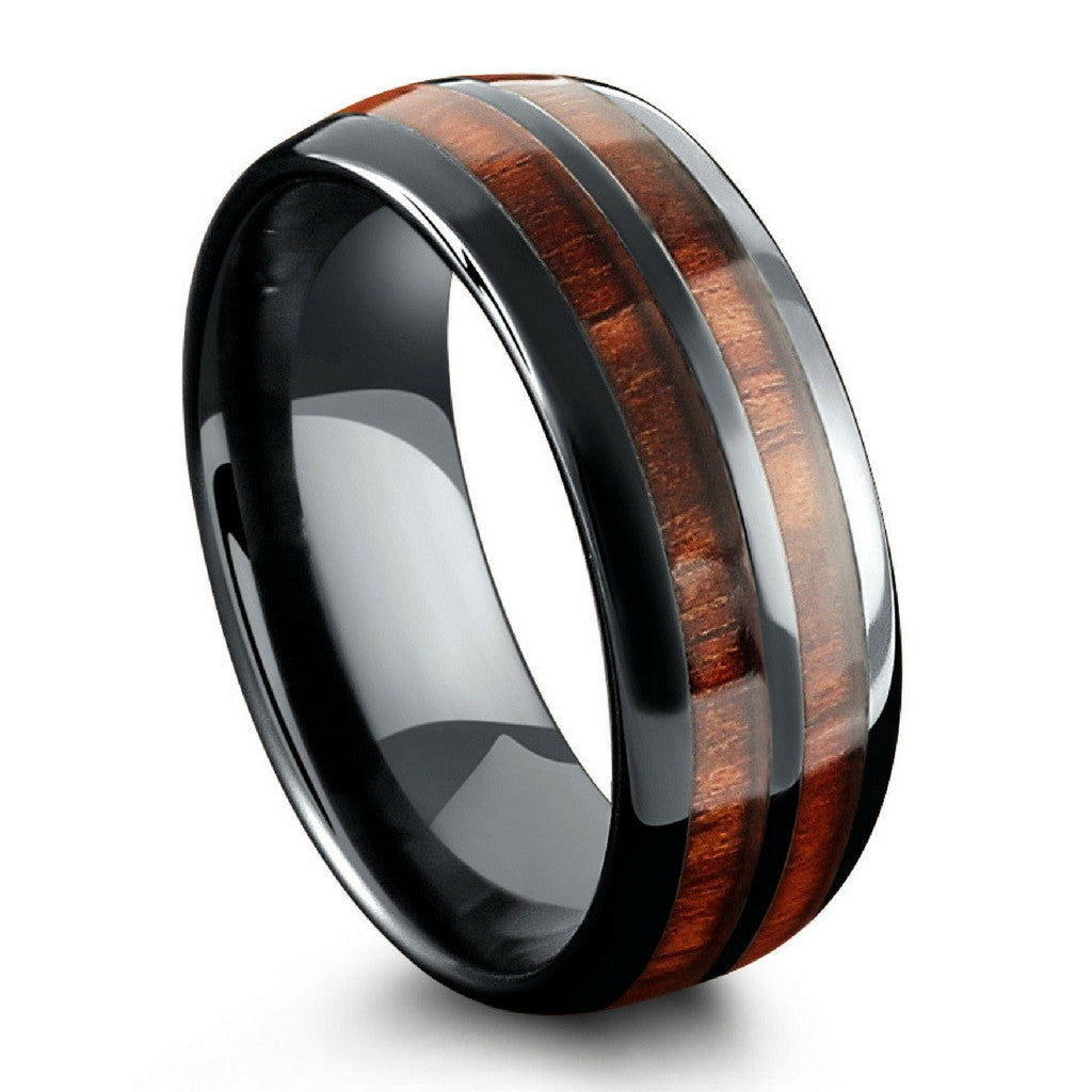 The Barrel Ceramic Koa Wood Wedding Ring - Mens Wooden Wedding Ring