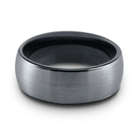 8mm OR 6mm Brushed Domed Tungsten Wedding Ring With Black Polish Inside