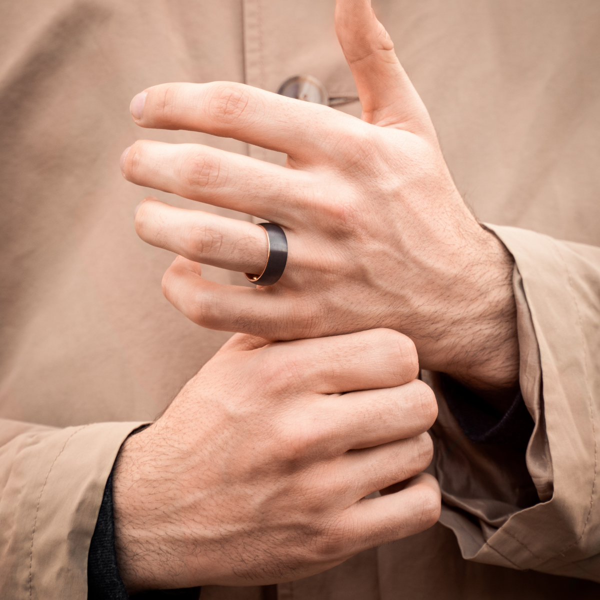 Men's Black and Rose Gold Wedding Band