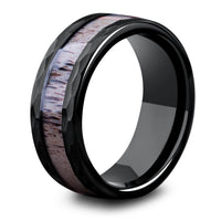 Mens Black Tungsten Ring With Deer Antler