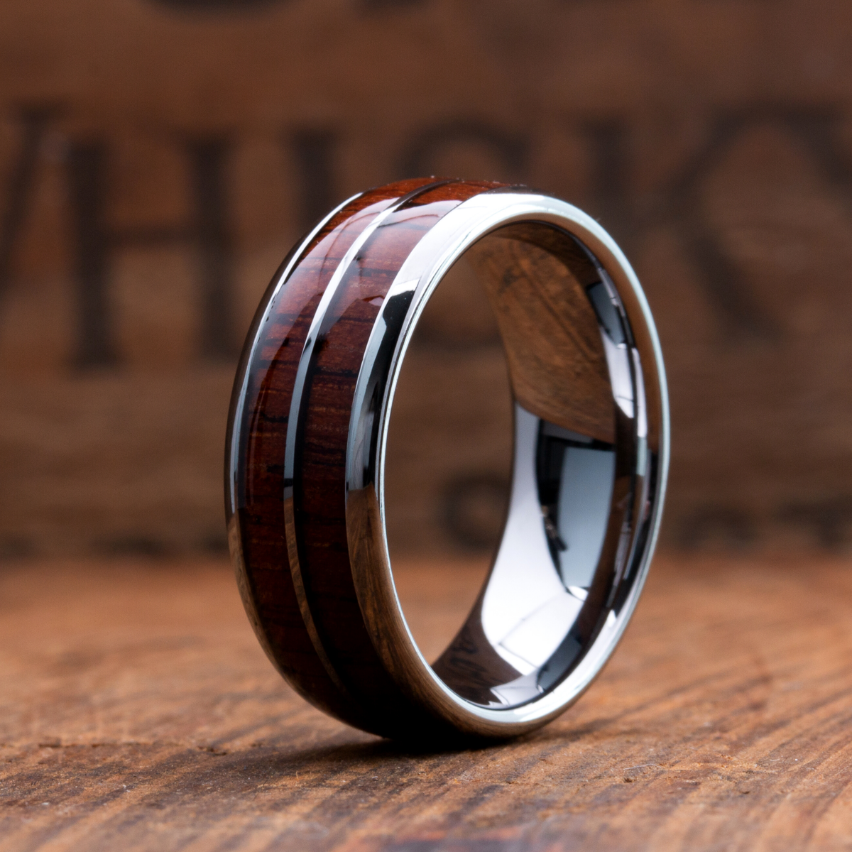 Silver Wood Barrel Ring