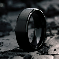 Men's Black Tungsten Wedding Band With Brushed Textured Top