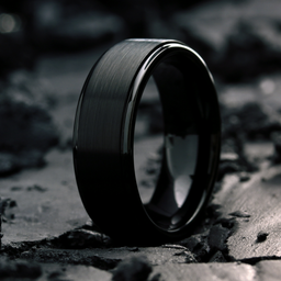 Men's Black Tungsten Wedding Band With Brushed Textured Top