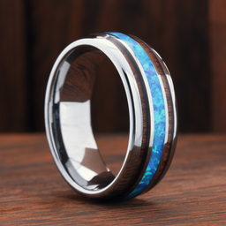 Men's Opal Wooden Barrel Ring - Men's Wedding Rings