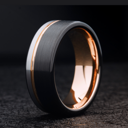Men's Modern Rose Gold Wedding Band and Black / Men's Tungsten Wedding Band