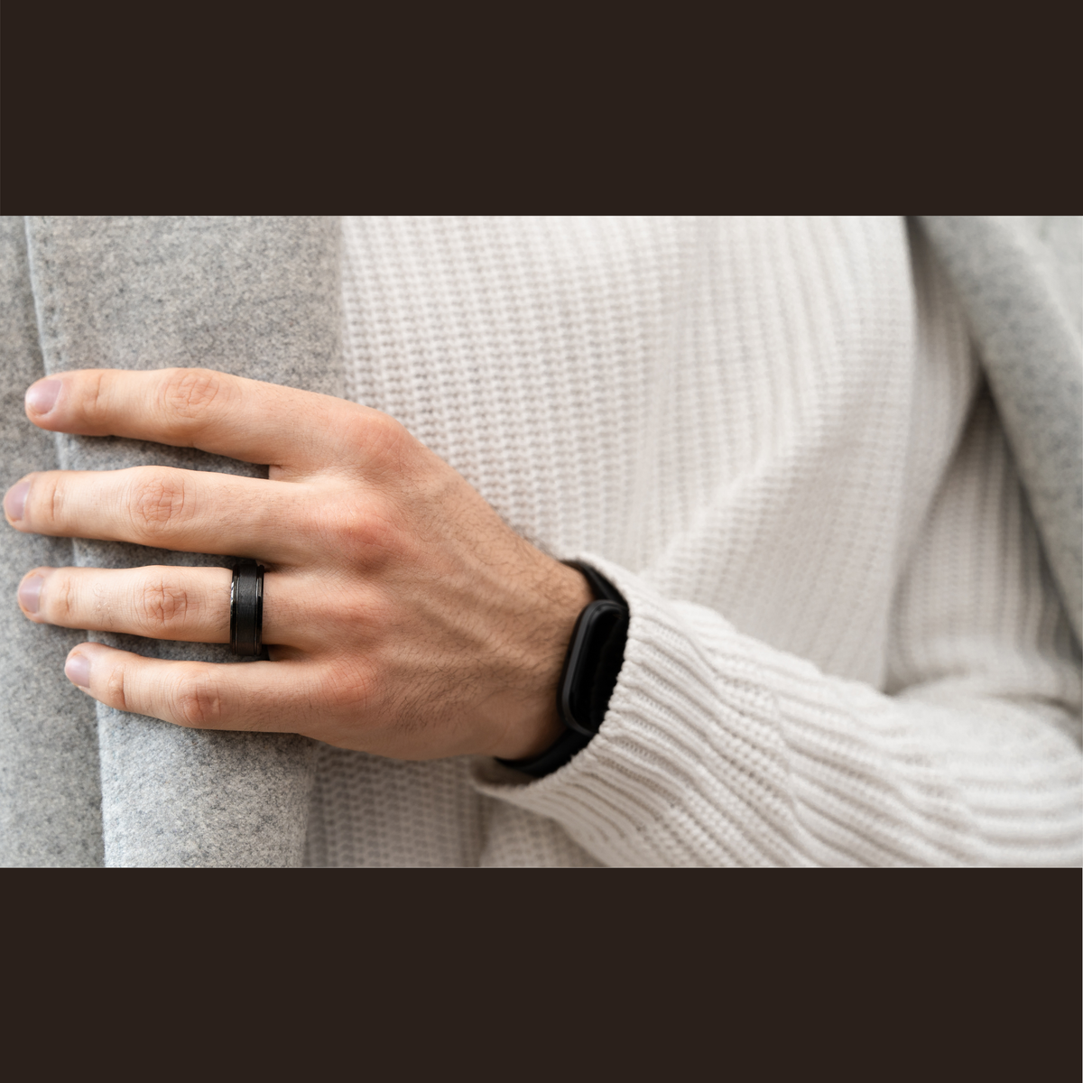 Nixon - Men's Black Wedding Band With Brushed Center and Polished Edges