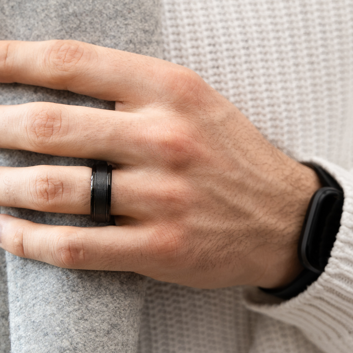 Nixon - Men's Black Wedding Band With Brushed Center and Polished Edges