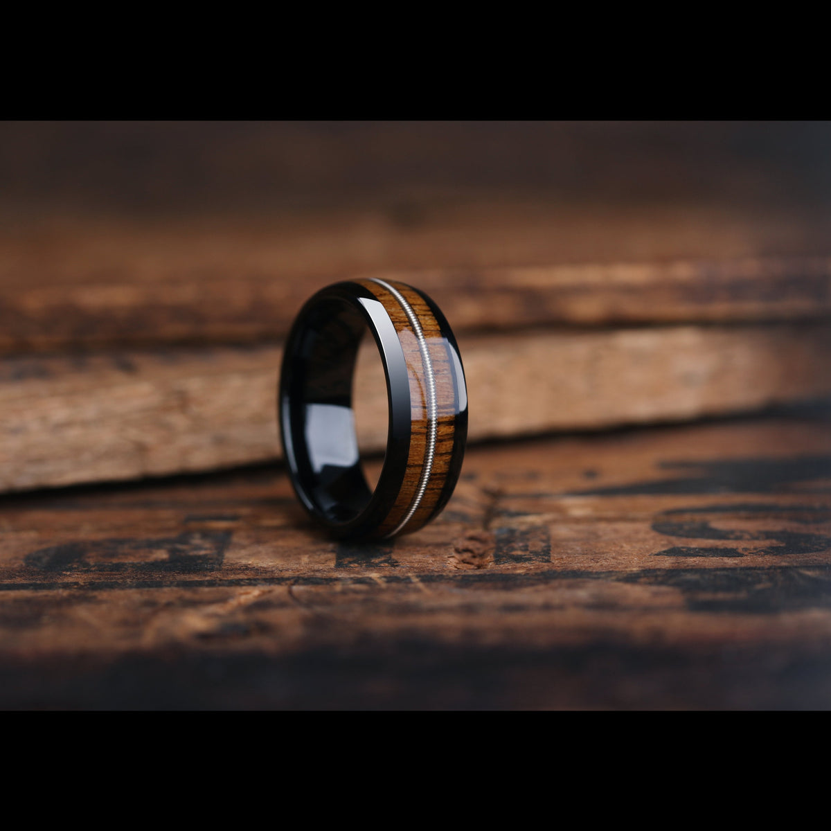 Men's Black Guitar String Wedding Band