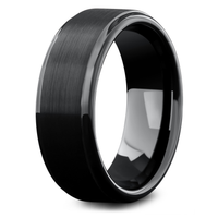 Men's Black Wedding Band With Step Down Edges - High Tech Ceramic 2