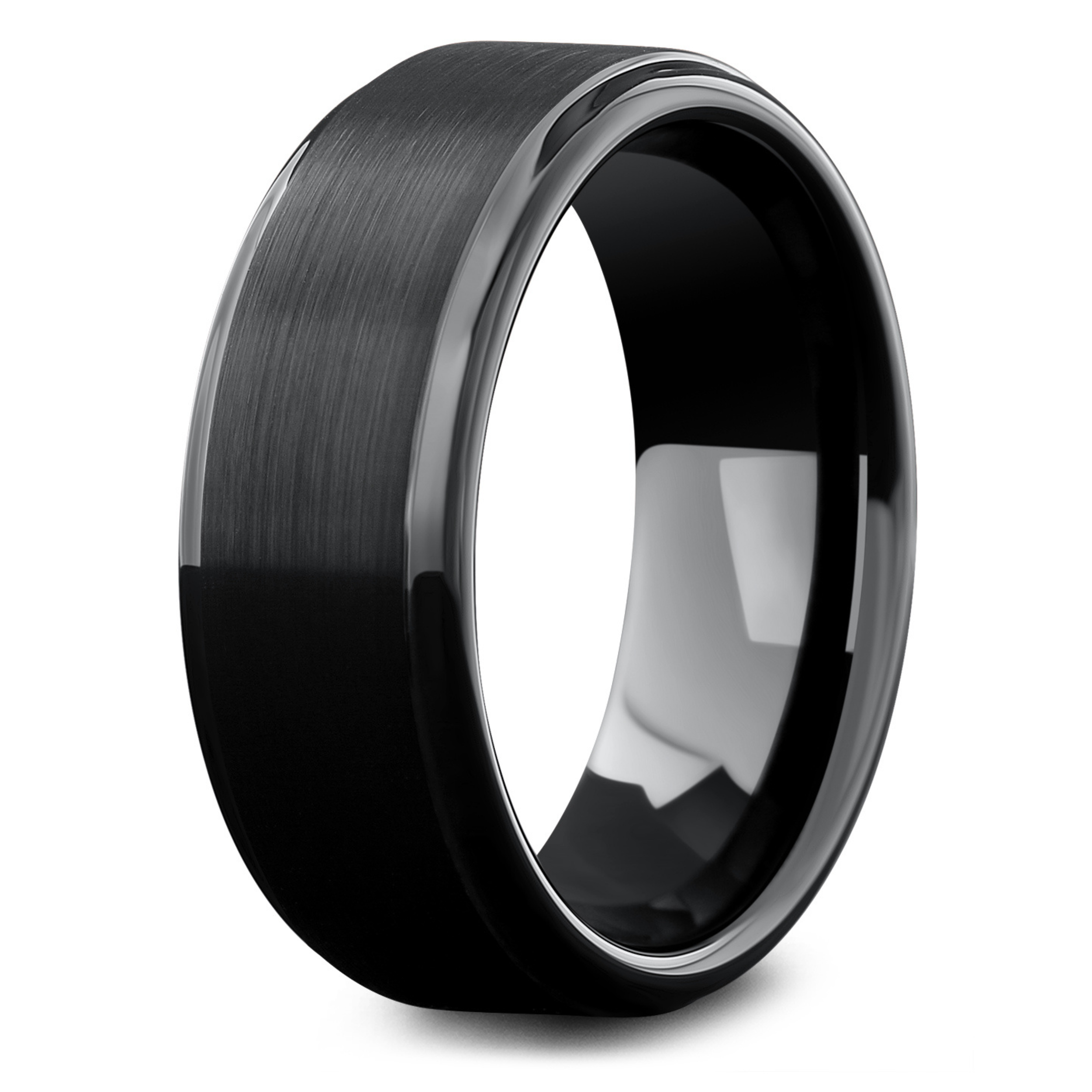 Men's Black Wedding Band With Step Down Edges - High Tech Ceramic 2
