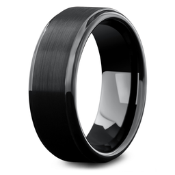 Men's Black Wedding Band With Step Down Edges - High Tech Ceramic 2