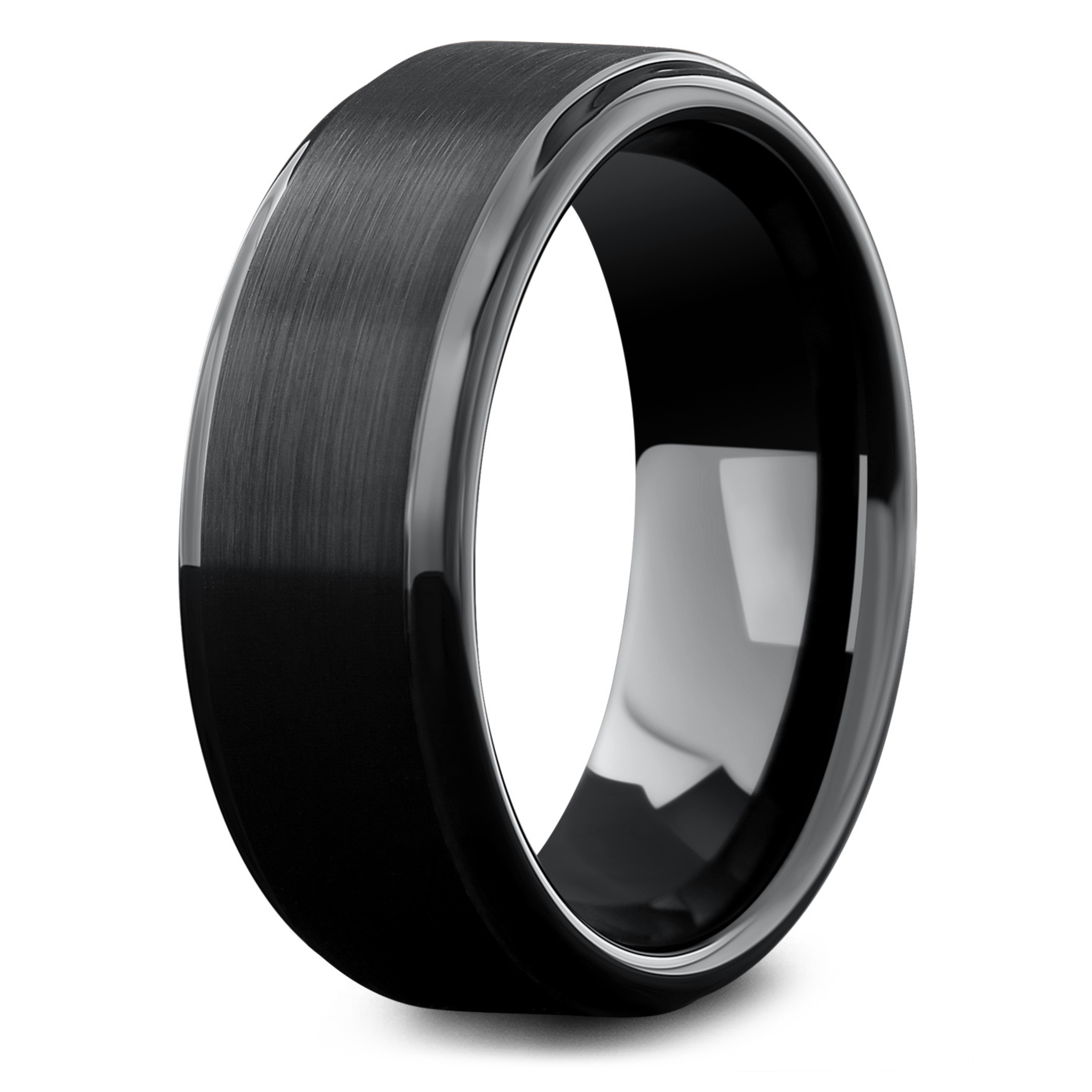 Men's Black Wedding Band With Step Down Edges - High Tech Ceramic 2