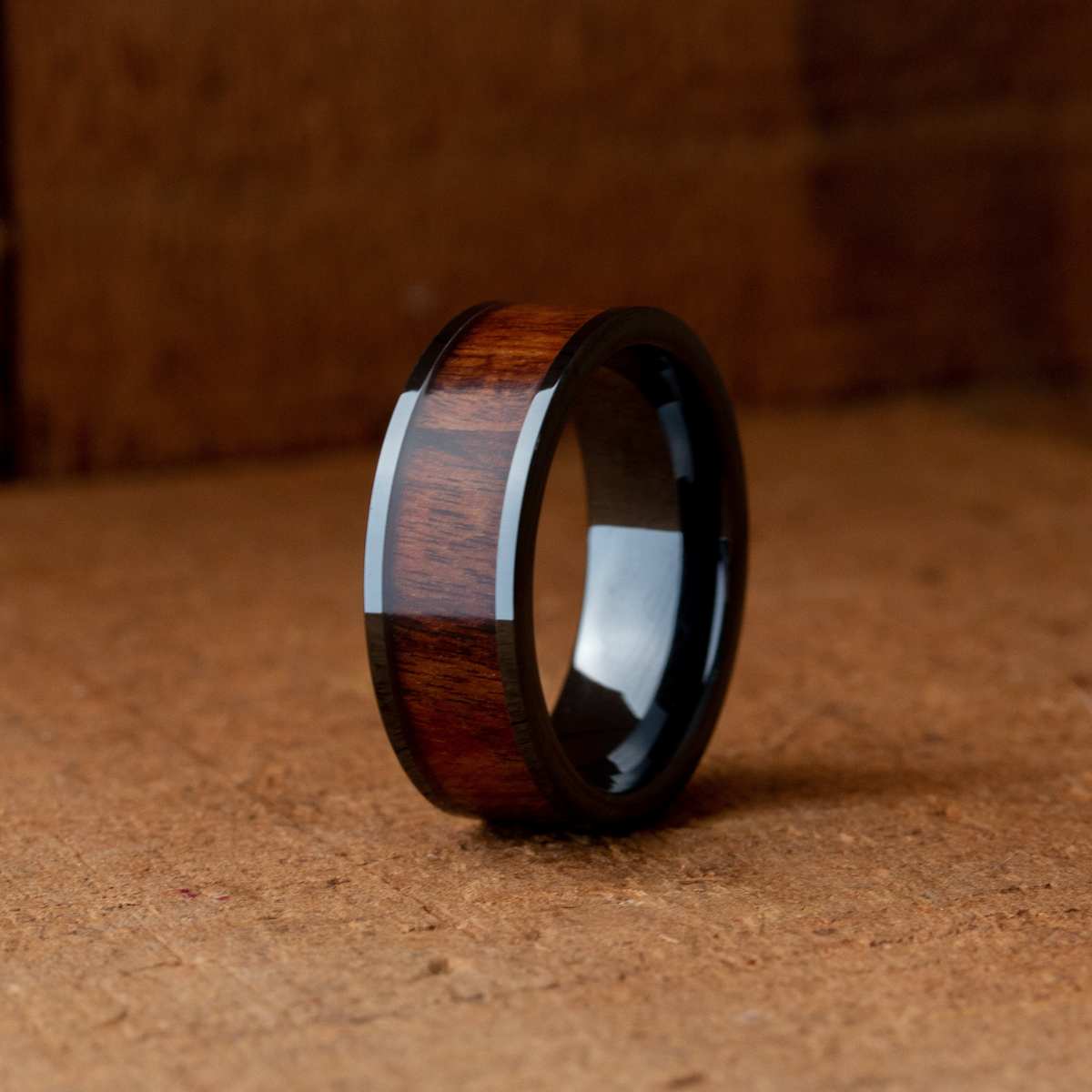 Men's Wooden Wedding Band | Black and Wood Wedding Band
