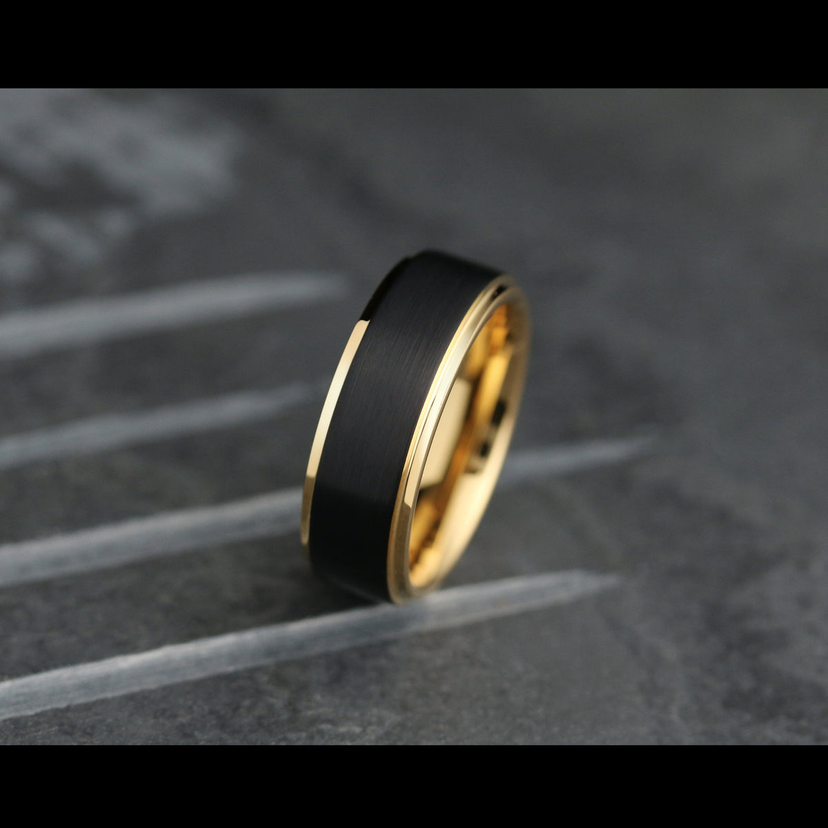 Men's Black and Yellow Gold Wedding Band - The Gatsby 3