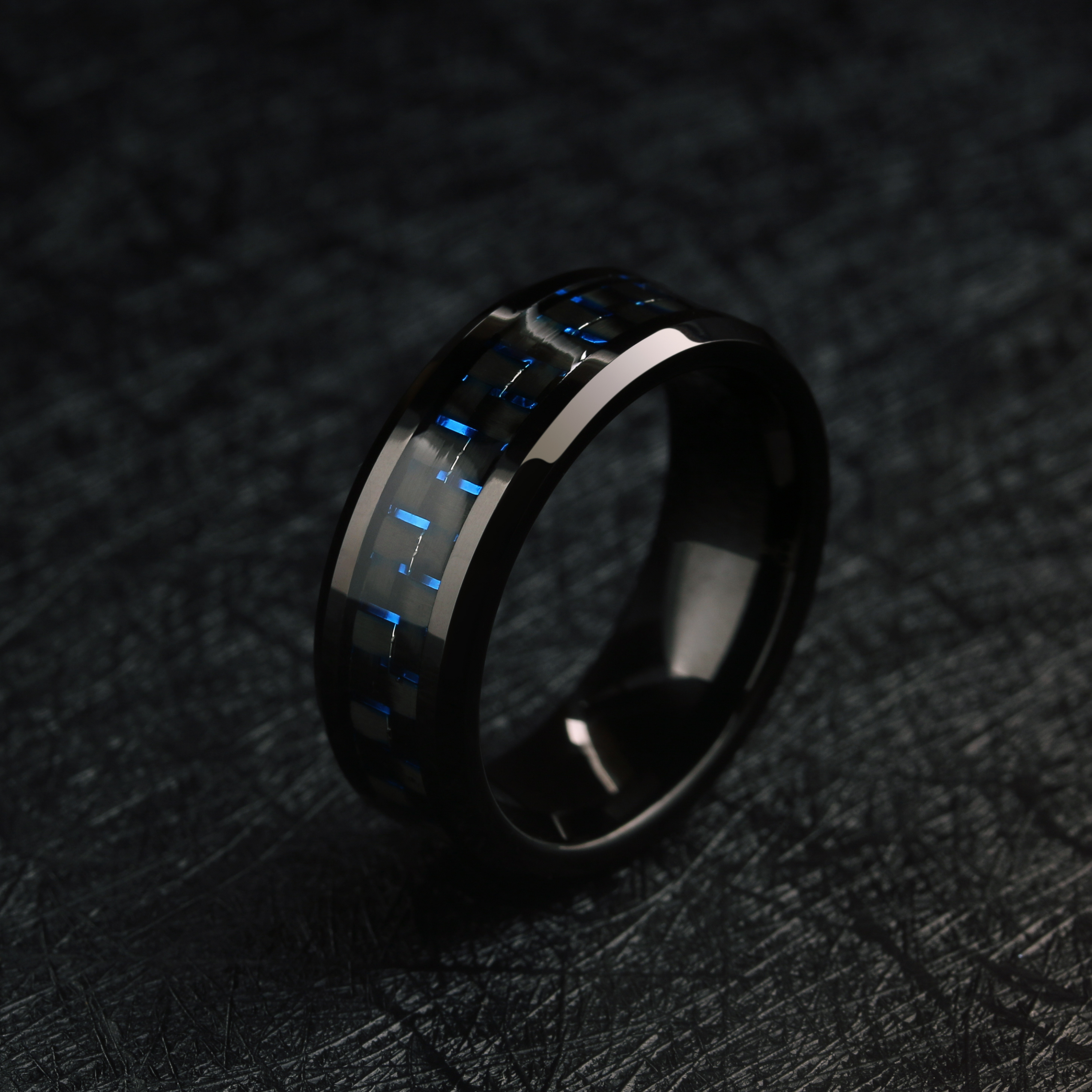 Men's Carbon Fiber Wedding Band Blue and Black