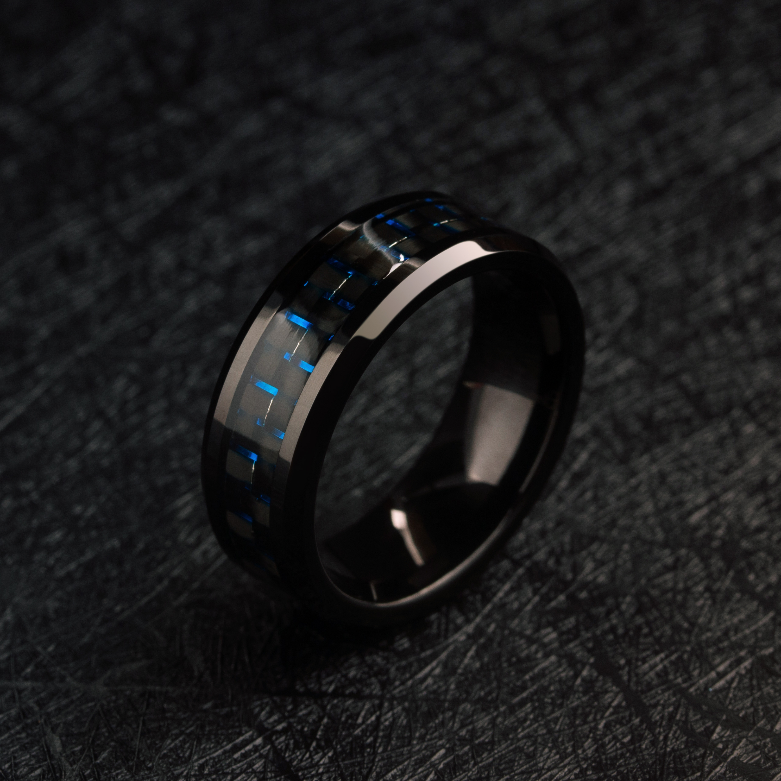 Men's Carbon Fiber Wedding Band Blue and Black
