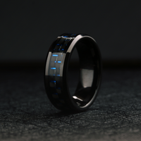 Men's Blue and Black Wedding Band Carbon Fiber