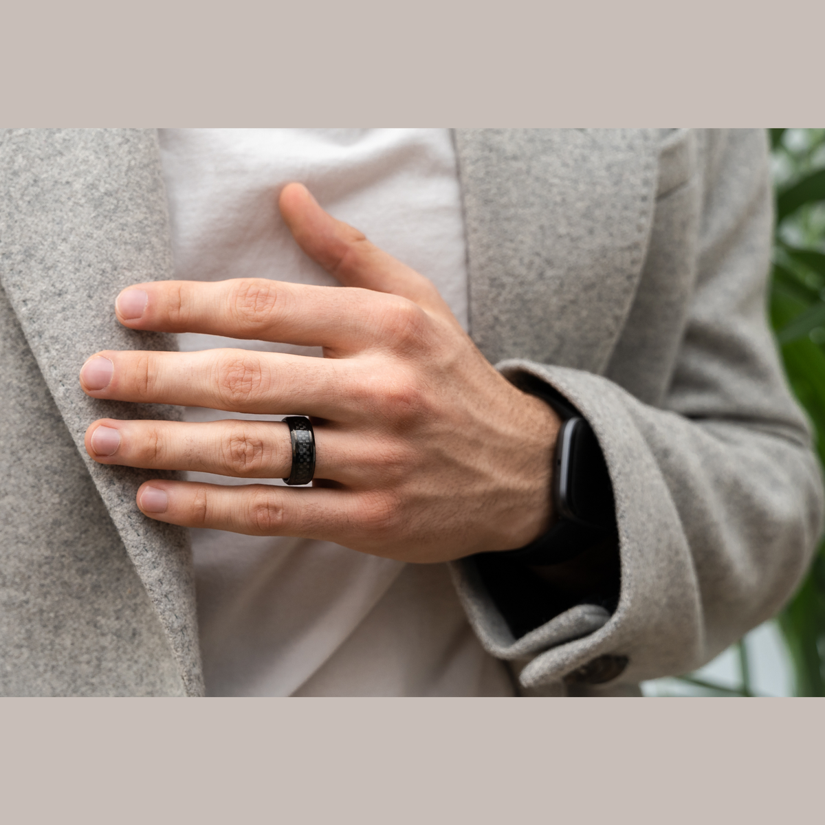 Men's Black Titanium Wedding Band With Carbon Fiber