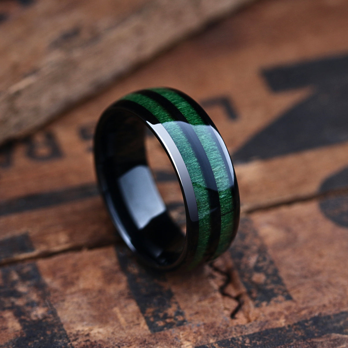 Men's Green Wood Tungsten Wedding Band _ 8mm Width, Comfort Fit