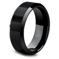 Men's All Black Wedding Band | Men's Black Wedding Band With Polished Edges  | Men's Modern Wedding Band