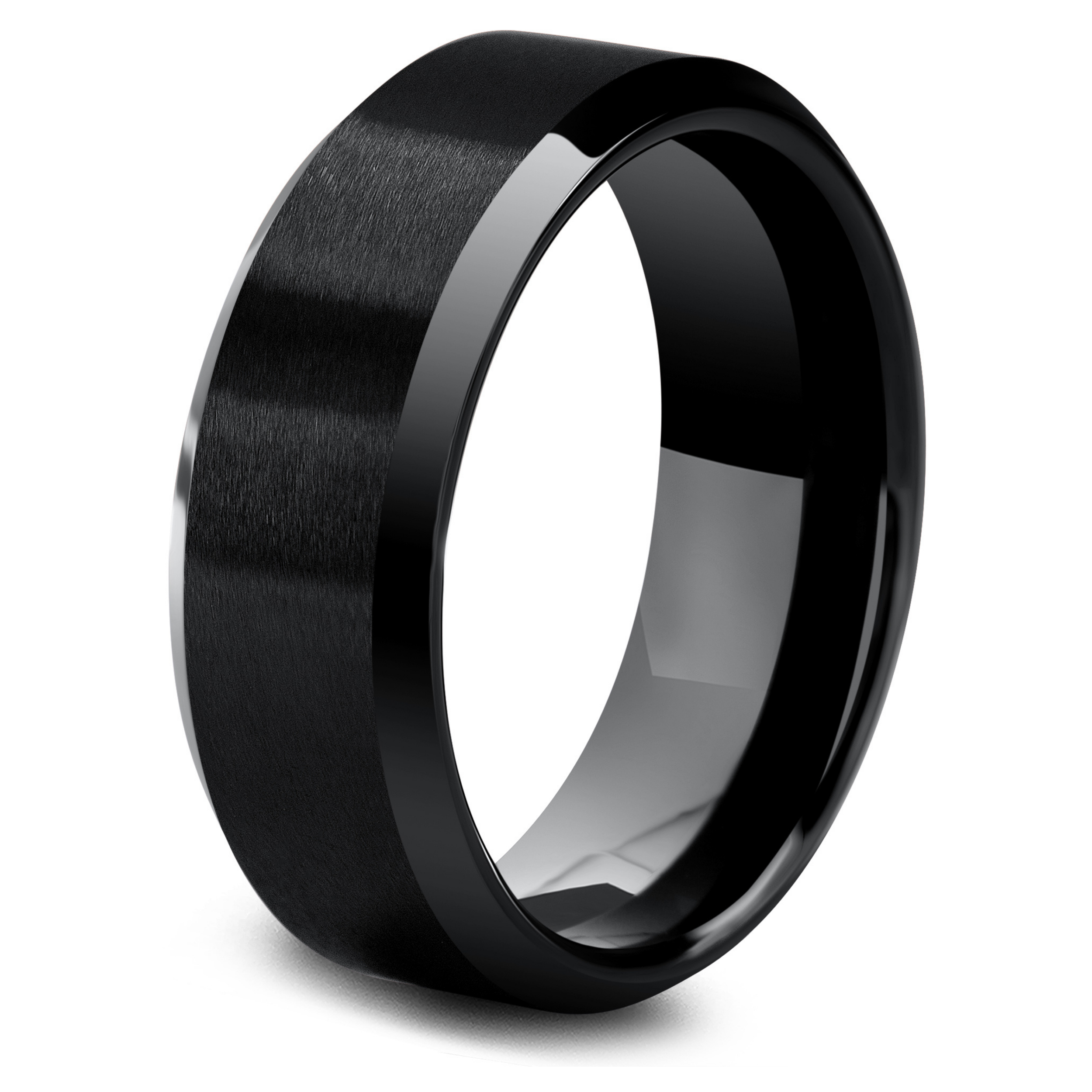Men's All Black Wedding Band | Men's Black Wedding Band With Polished Edges  | Men's Modern Wedding Band