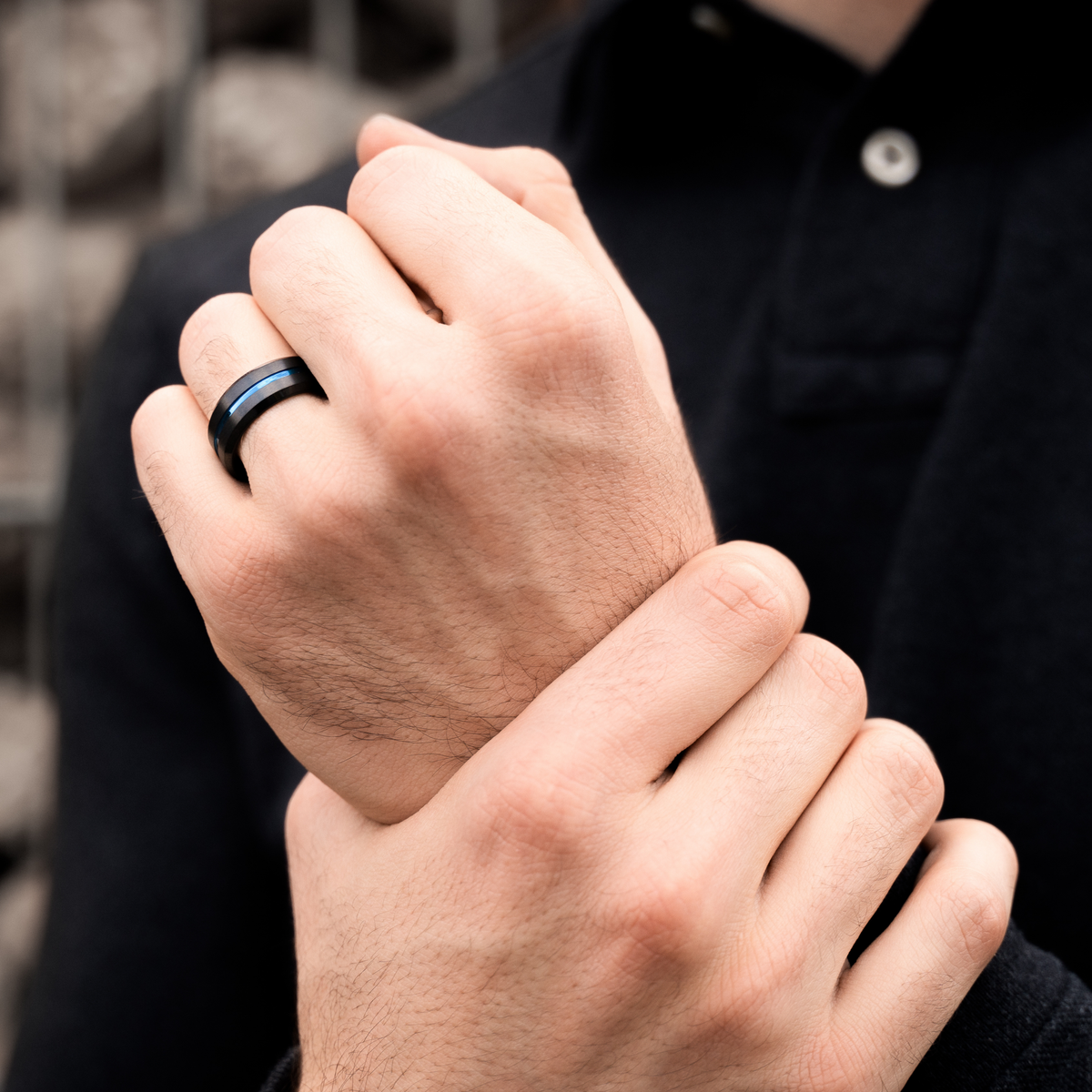 Men's Blue and Black Wedding Band