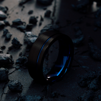 Men's Blue and Black Wedding Band With Offset Blue