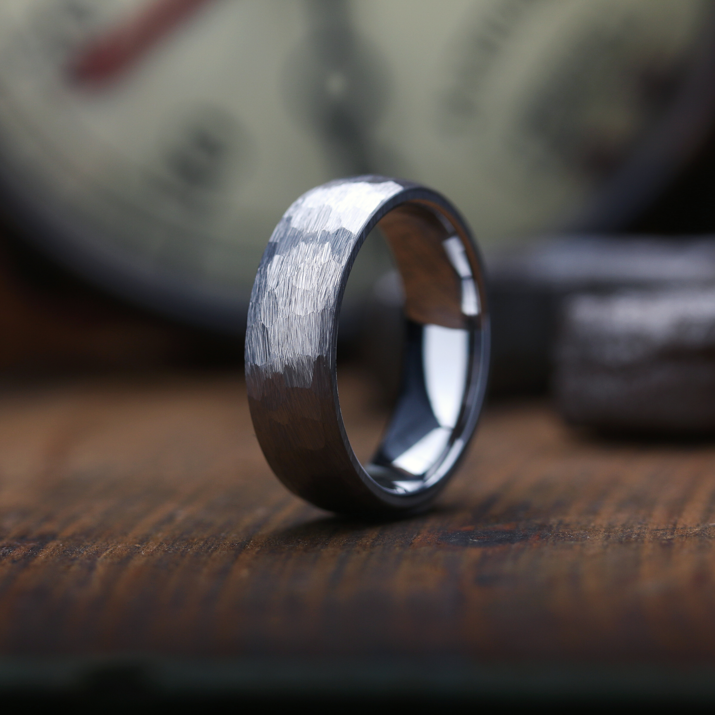 Men's Rustic Hammered Wedding Band 