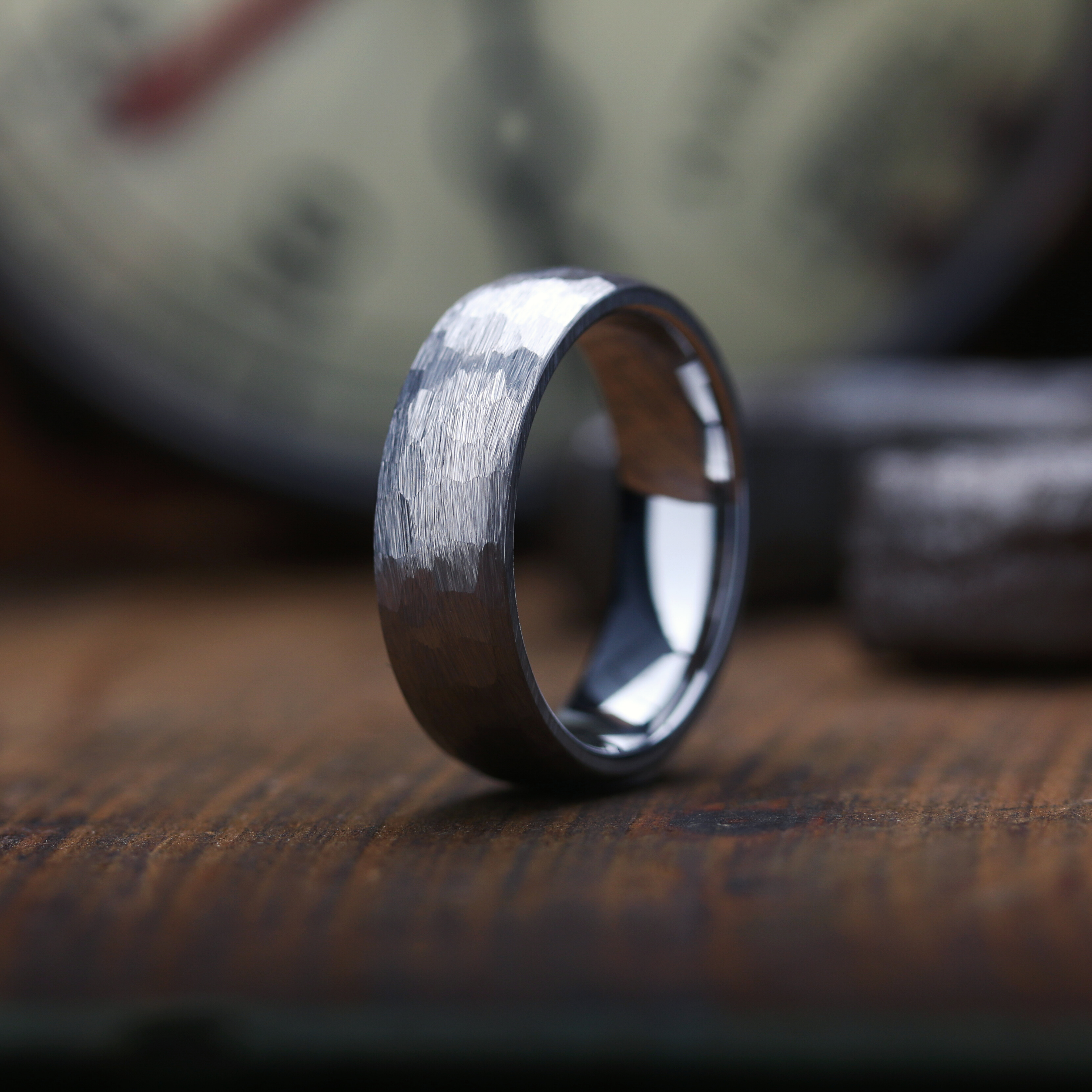 Men's Rustic Hammered Wedding Band 