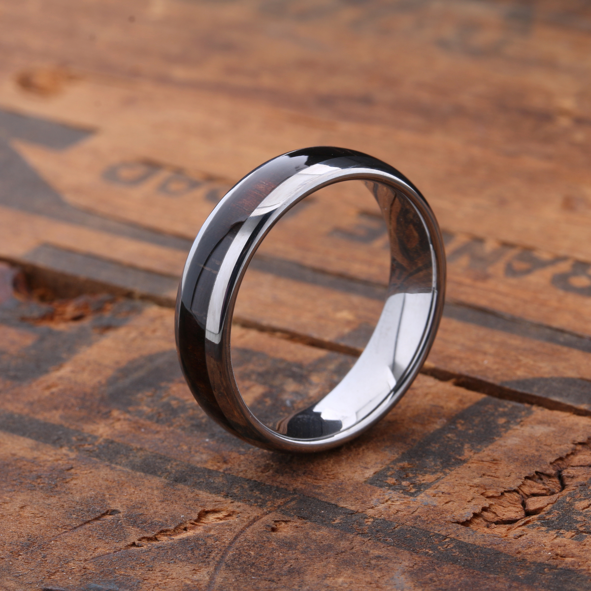 Men's Wooden Wedding Band With Darker Wood  