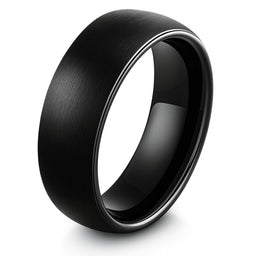 Men's All Black Brushed Tungsten Wedding Band - 8mm Width