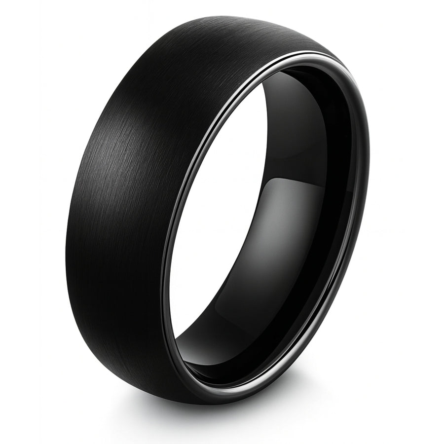 Men's All Black Brushed Tungsten Wedding Band - 8mm Width