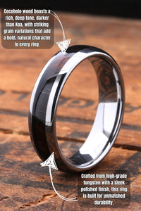 Men's Cocobolo Wooden Wedding Band | Men's Tungsten Wedding Band With Dark Wood Inlay