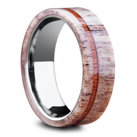 Deer Antler Ring With Wood Stripe