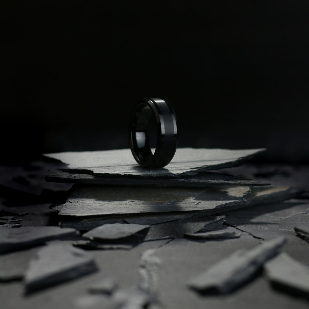 Mens Black Tungsten Wedding Ring With Satin/Brushed Center. 