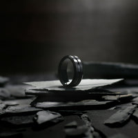 Mens Black Tungsten Wedding Ring With Carved Black Channel