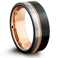 Mens Three Tone Tungsten Wedding Band With Pipe Cut Design