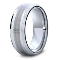 Mens Silver Tungsten Wedding Ring With Brushed Center