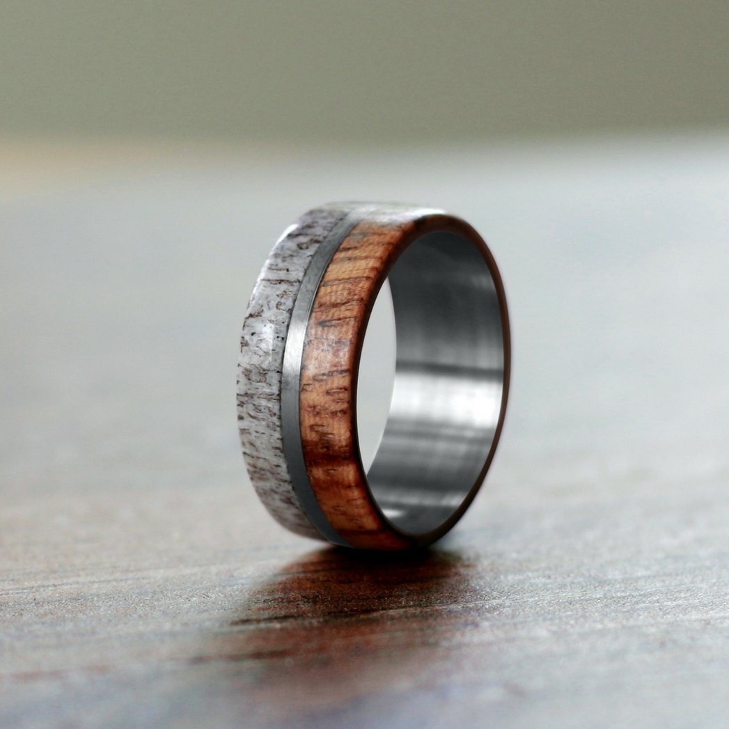 Mens Titanium Deer Antler Ring 