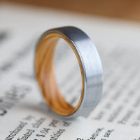Mens Silver Tungsten Ring With Wood Interior 