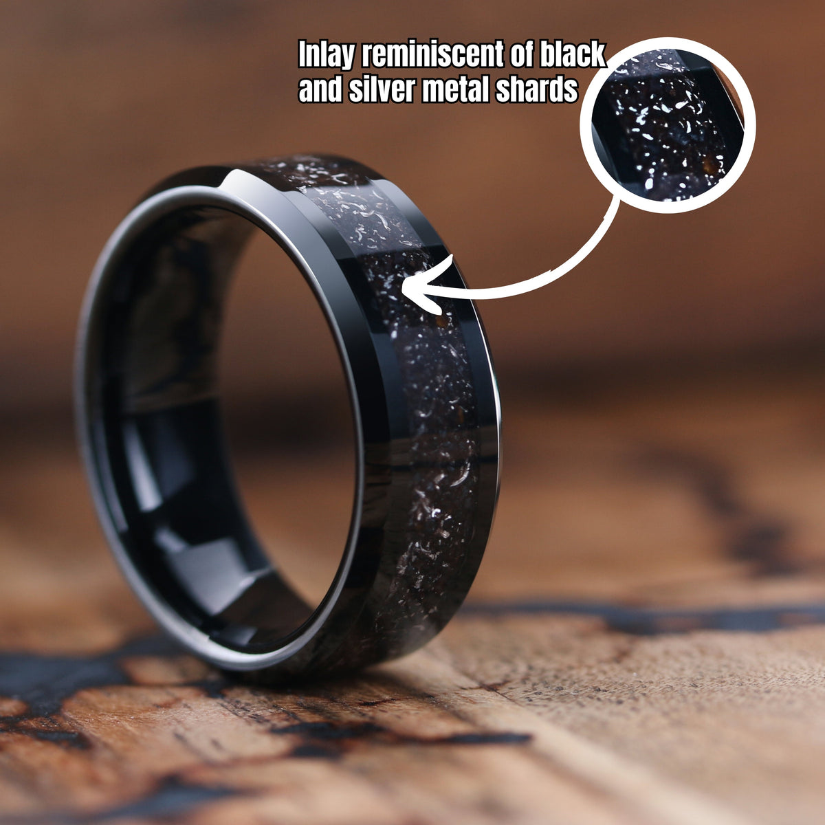 Metalheart Master - Men's Plated Plated Tungsten Wedding Band With Metal Like Inlay 4