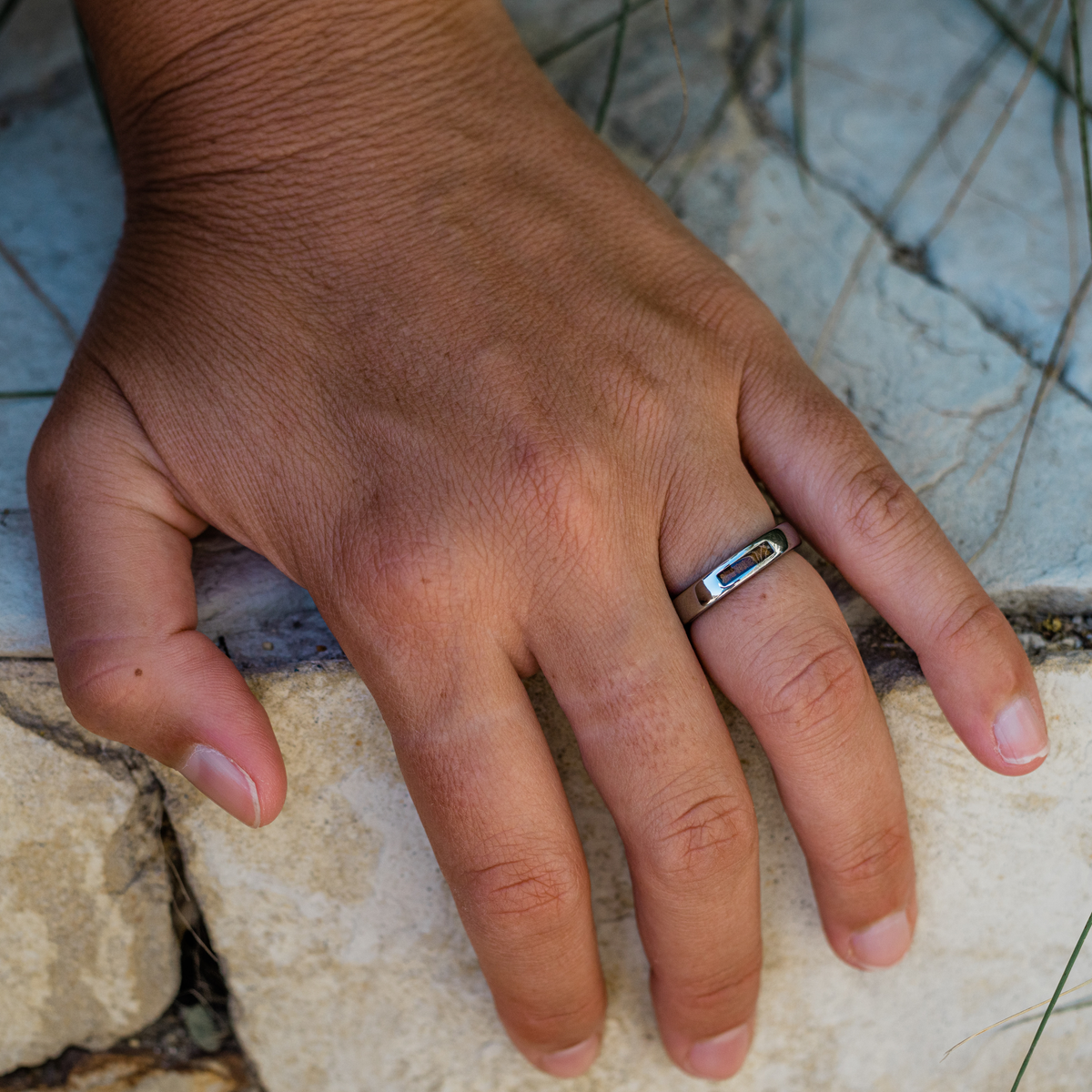 Women's Silver Wooden Wedding Band