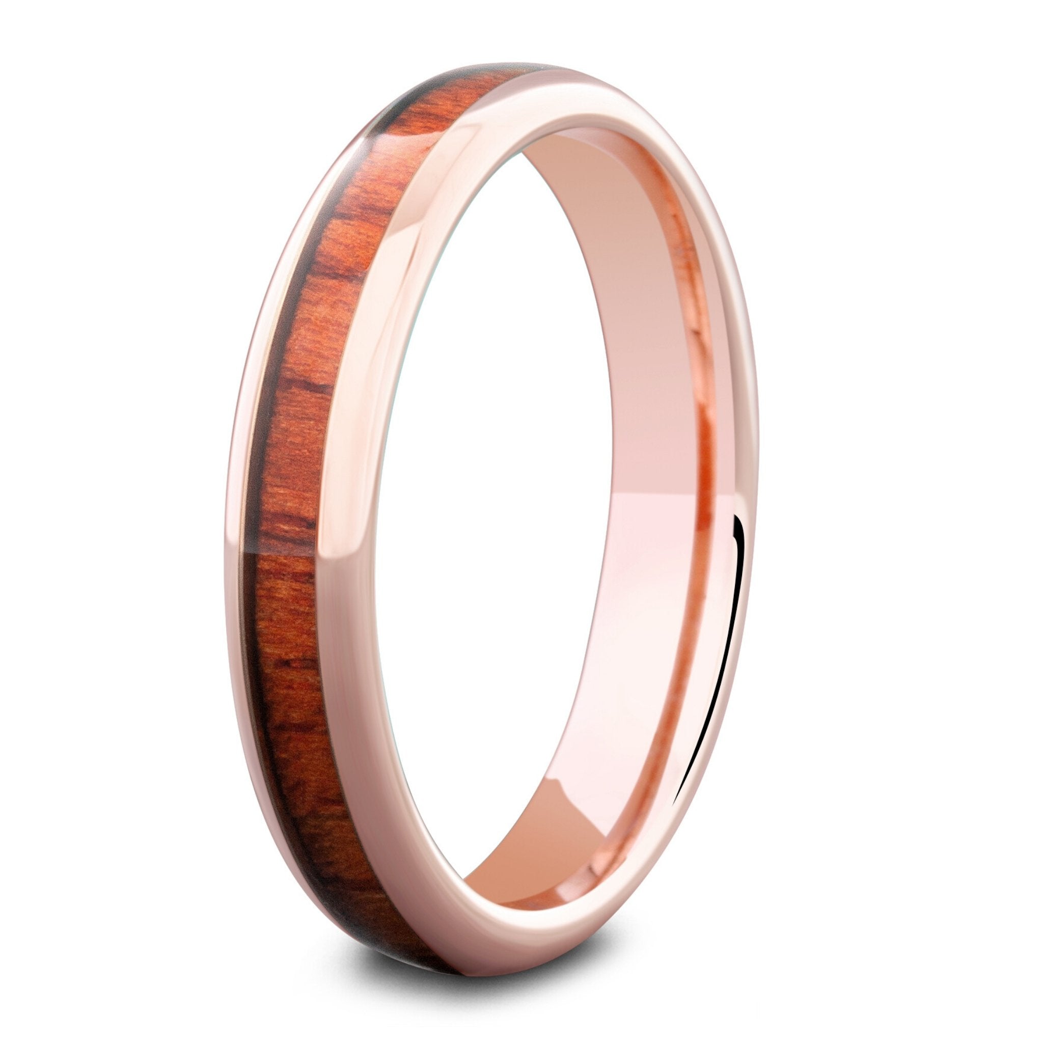 Womens Rose Gold Wooden Wedding Band